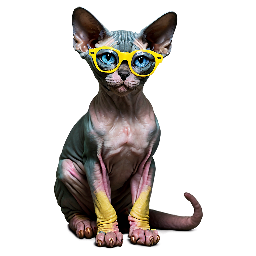 Sphynx Cat With Glasses Studying Png Bty PNG Image