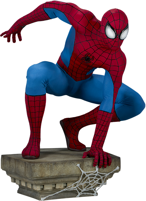 Spider Man_ Crouching_on_ Gargoyle_ Statue PNG Image