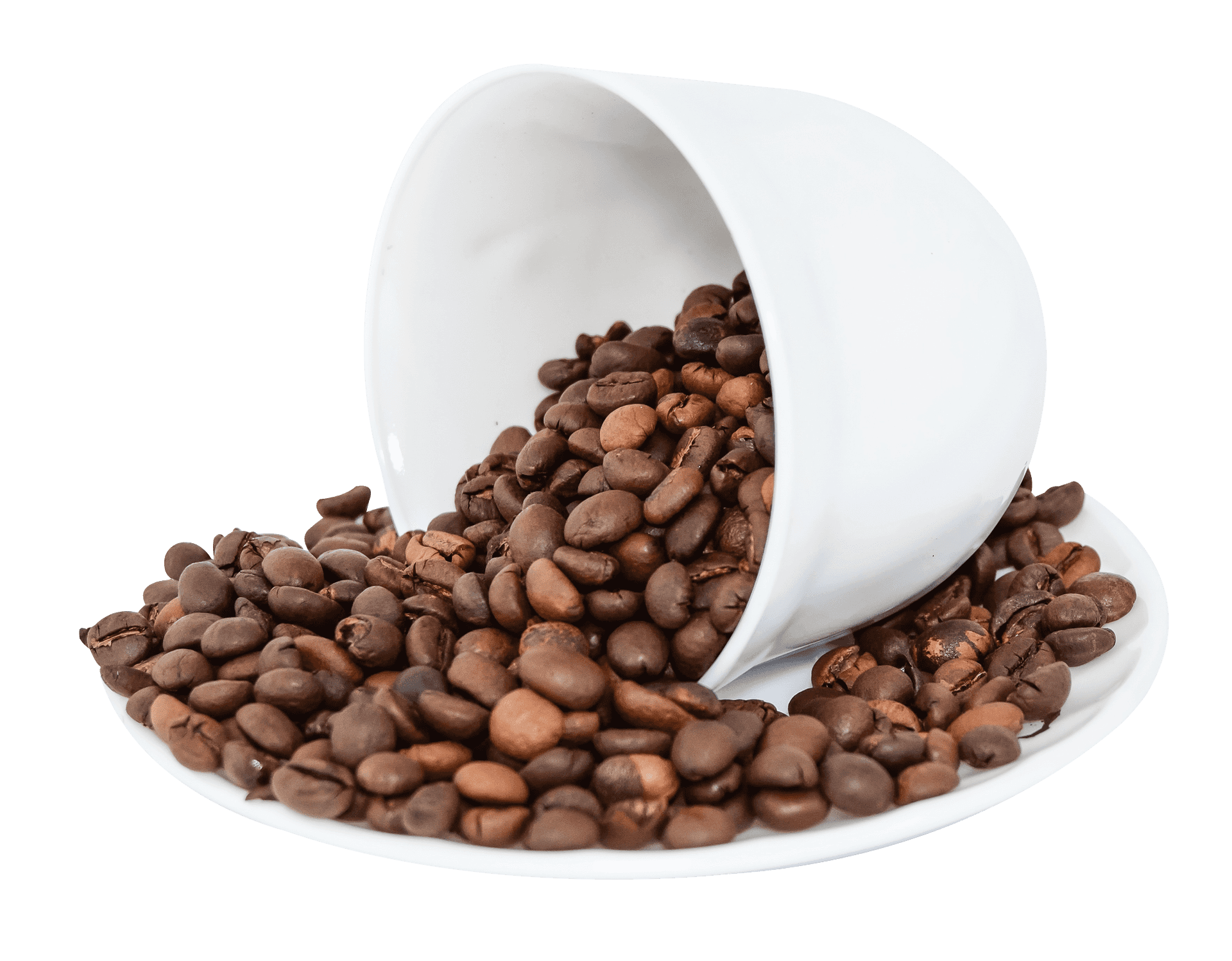 Spilled Coffee Beans Cup PNG Image