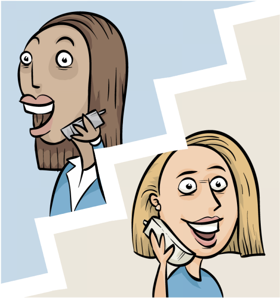 Split Screen Phone Call Cartoon PNG Image