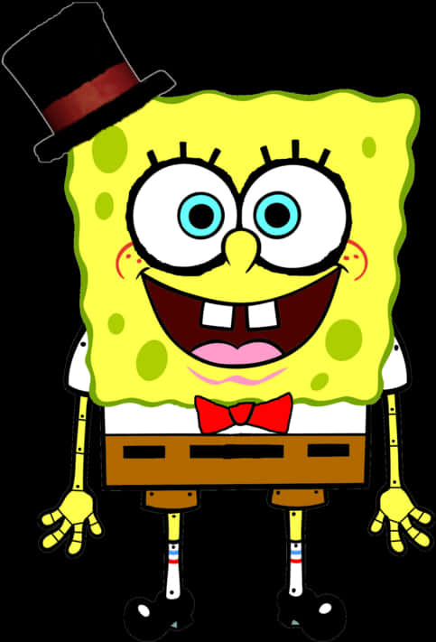 Spongebob Top Hatand Bow Tie PNG Image