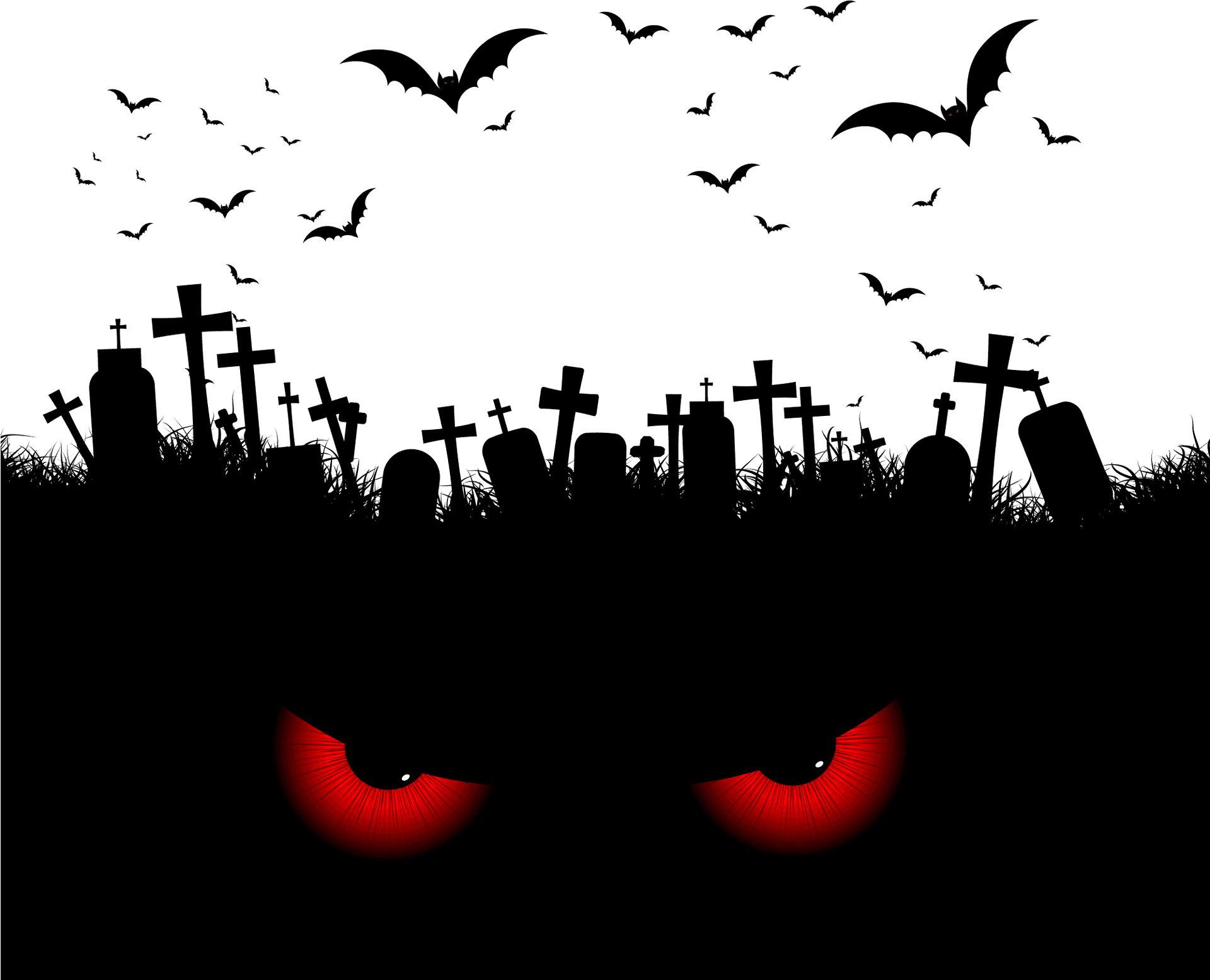 Spooky Graveyardand Bats Silhouette PNG Image