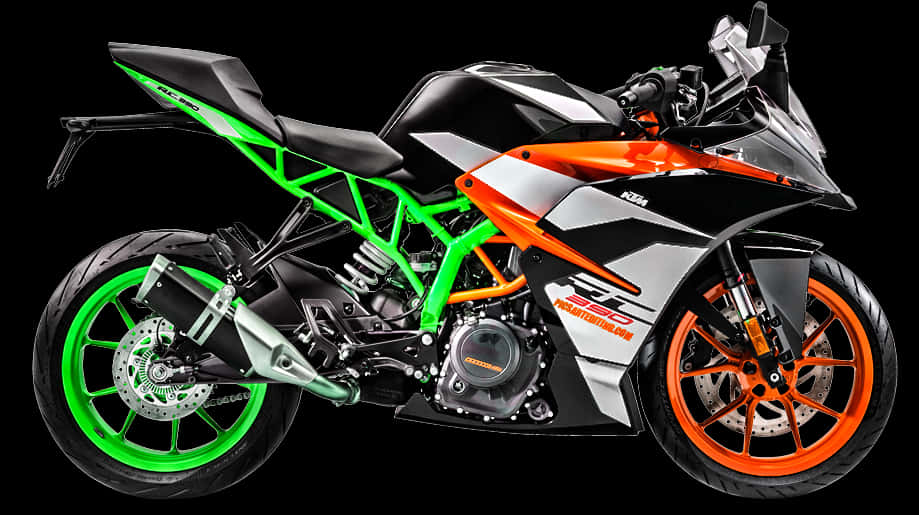 Sporty Motorcycle Green Frame Orange Wheels PNG Image