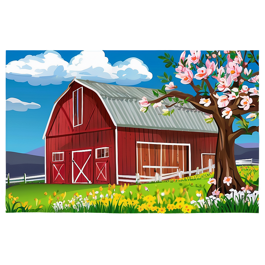 Springtime Barn Landscape Png Sld44 PNG Image