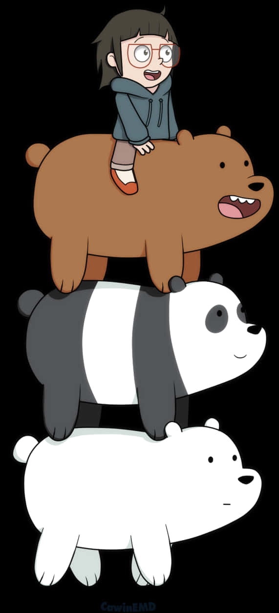 Stacked Bearsand Animated Character PNG Image