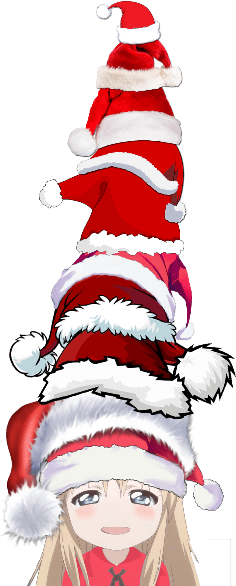 Stacked Santa Hats Anime Character PNG Image