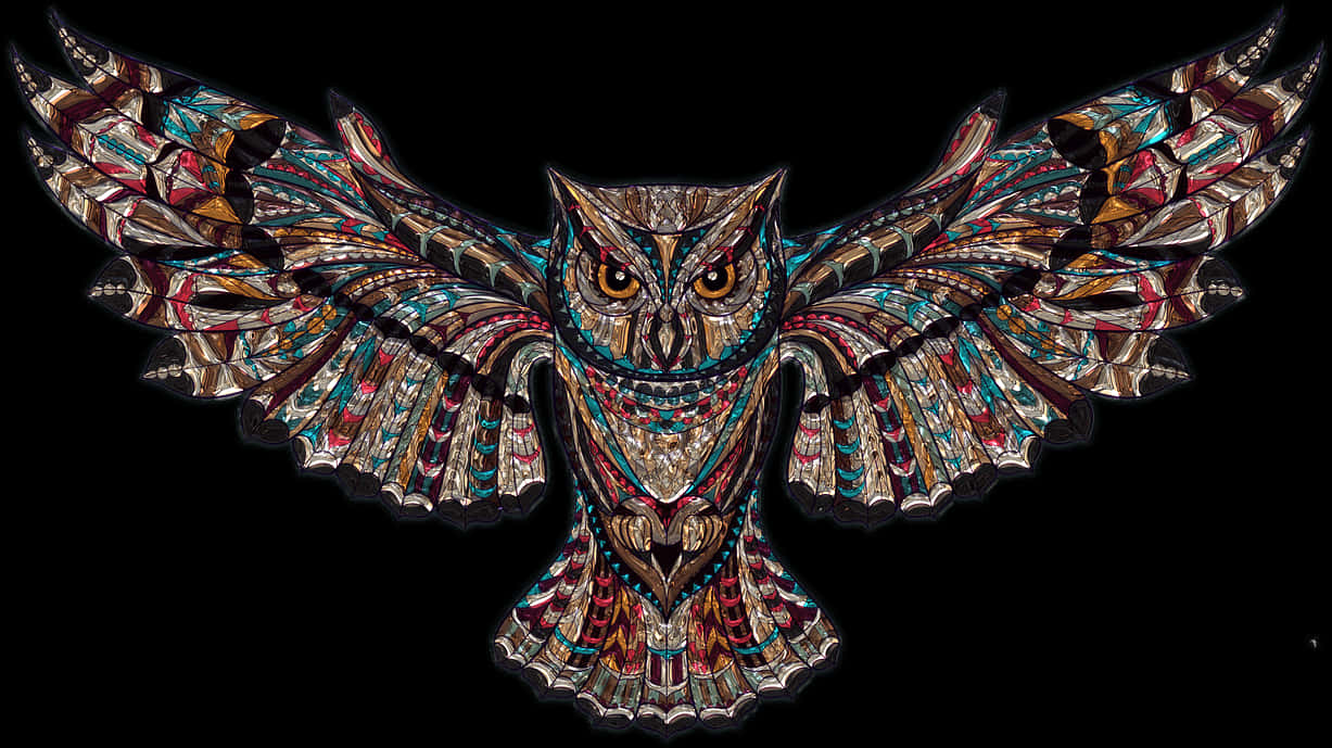 Stained Glass Style Owl Artwork PNG Image