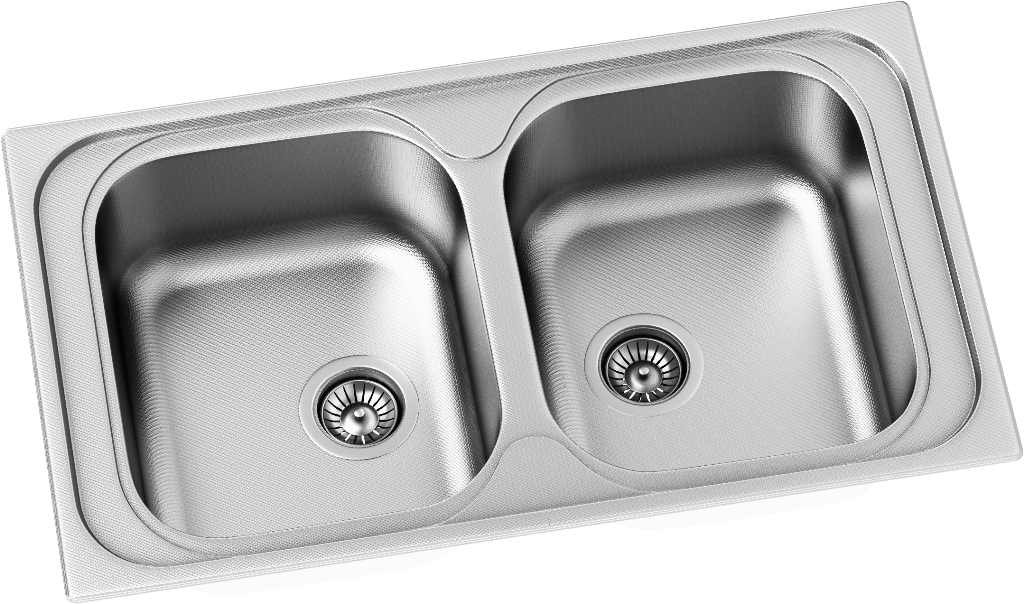 Stainless Steel Double Bowl Kitchen Sink PNG Image