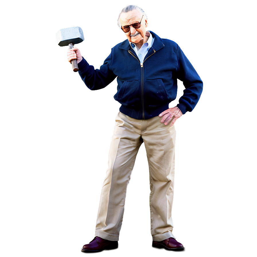 Stan Lee With Thor Hammer Png Vac PNG Image