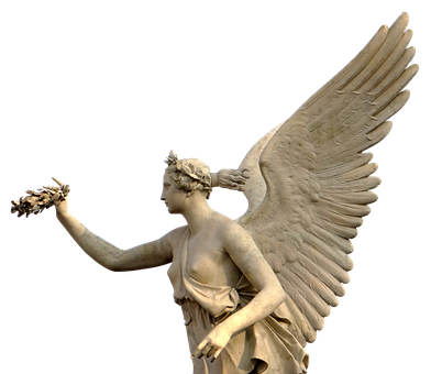 Statuesque Angel Holding Flowers PNG Image