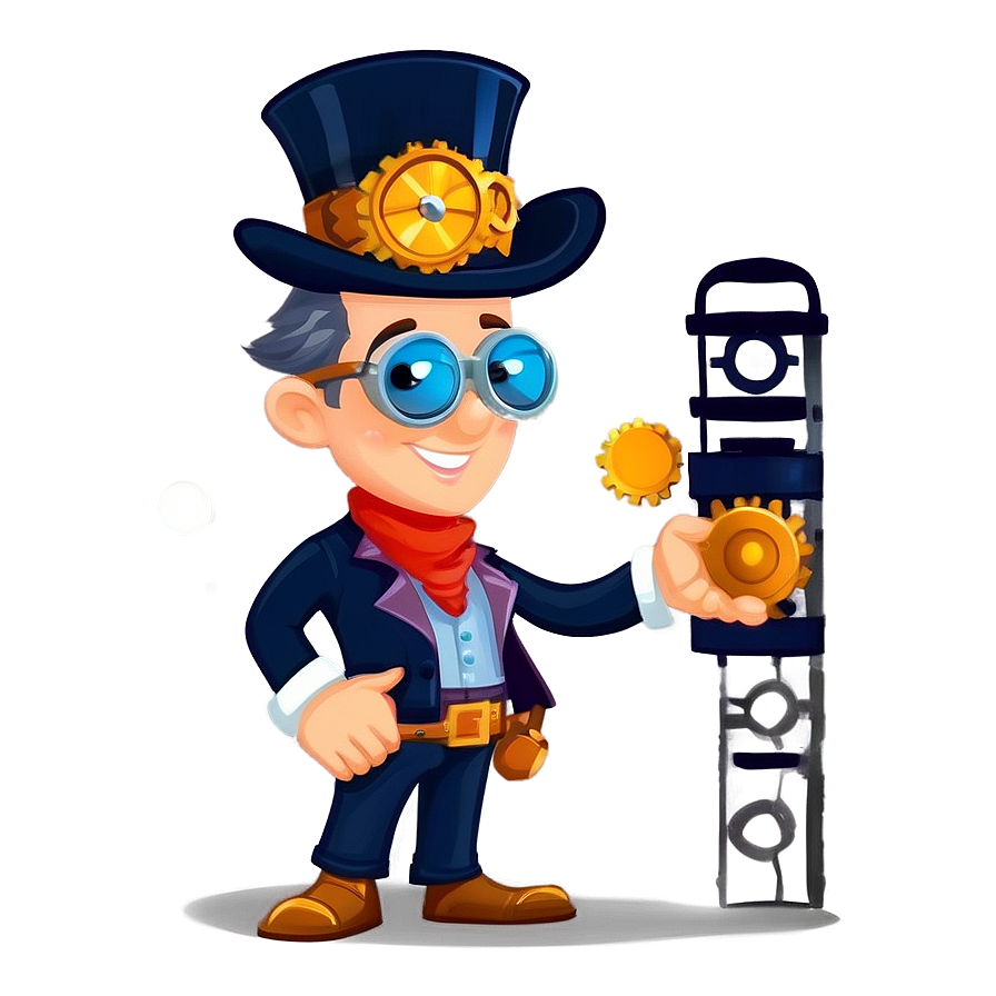 Steampunk Inventor Cartoon Character Png Oub PNG Image