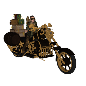 Steampunk Motorcycle Adventure PNG Image