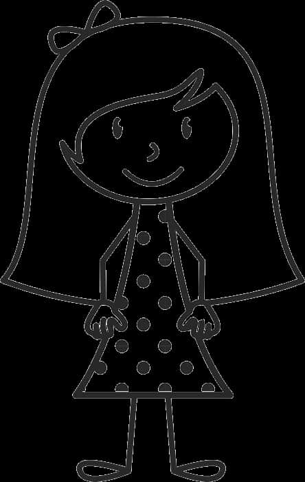 Stick Figure Girlwith Bowand Polka Dot Dress PNG Image