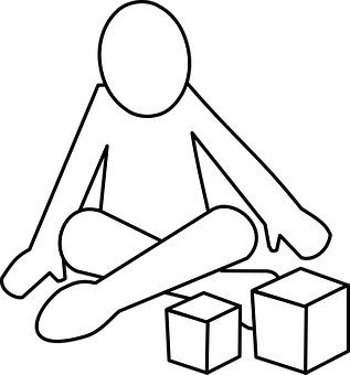 Stick Figure Seated With Cubes PNG Image