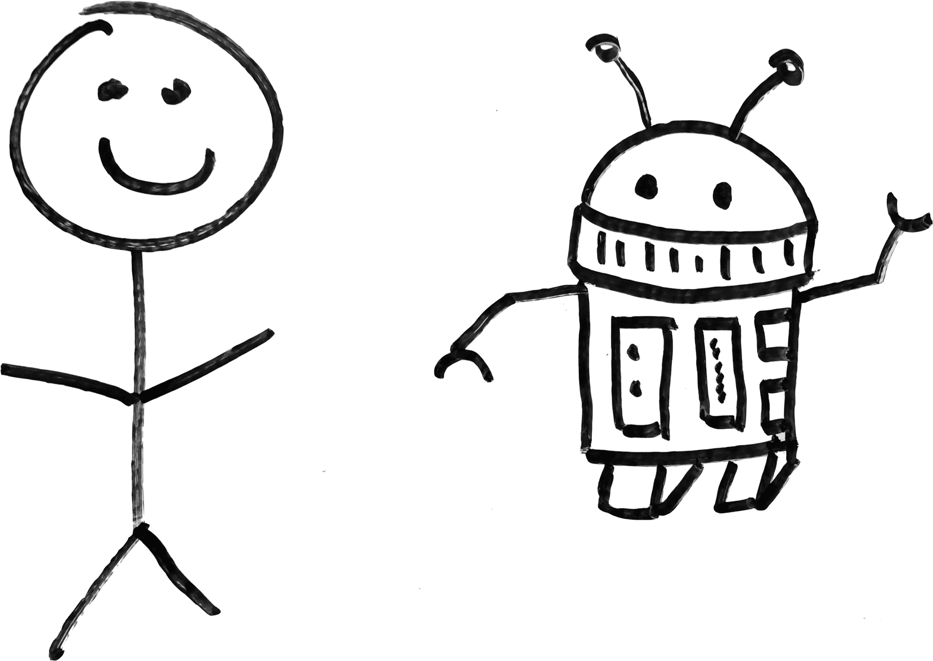 Stick Figureand Robot Drawing PNG Image