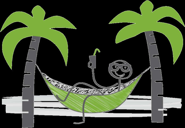 Stickman Relaxingin Hammock Between Palms PNG Image