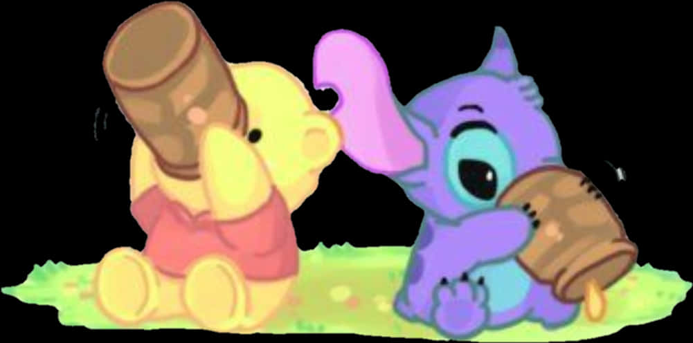 Stitchand Friend Eating Ice Cream PNG Image