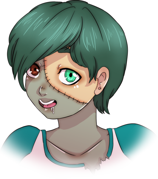 Stitched Zombie Girl Portrait PNG Image