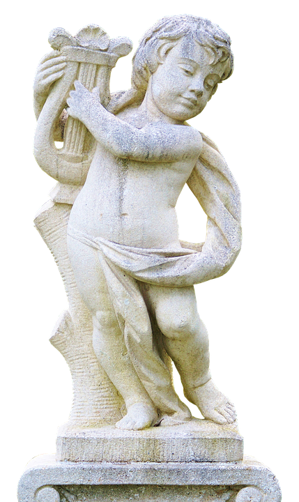 Stone Angel Statue Playing Harp PNG Image