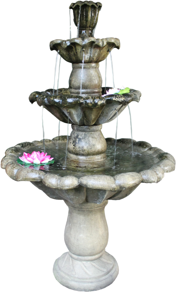 Stone Garden Fountainwith Lilies.png PNG Image