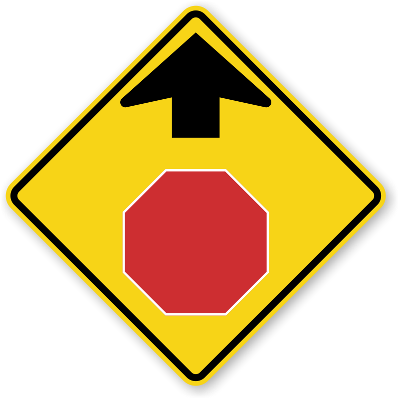 Stop Sign Ahead Warning Road Sign PNG Image