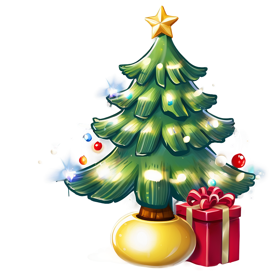 Storybook Cute Christmas Tree Png Qau PNG Image