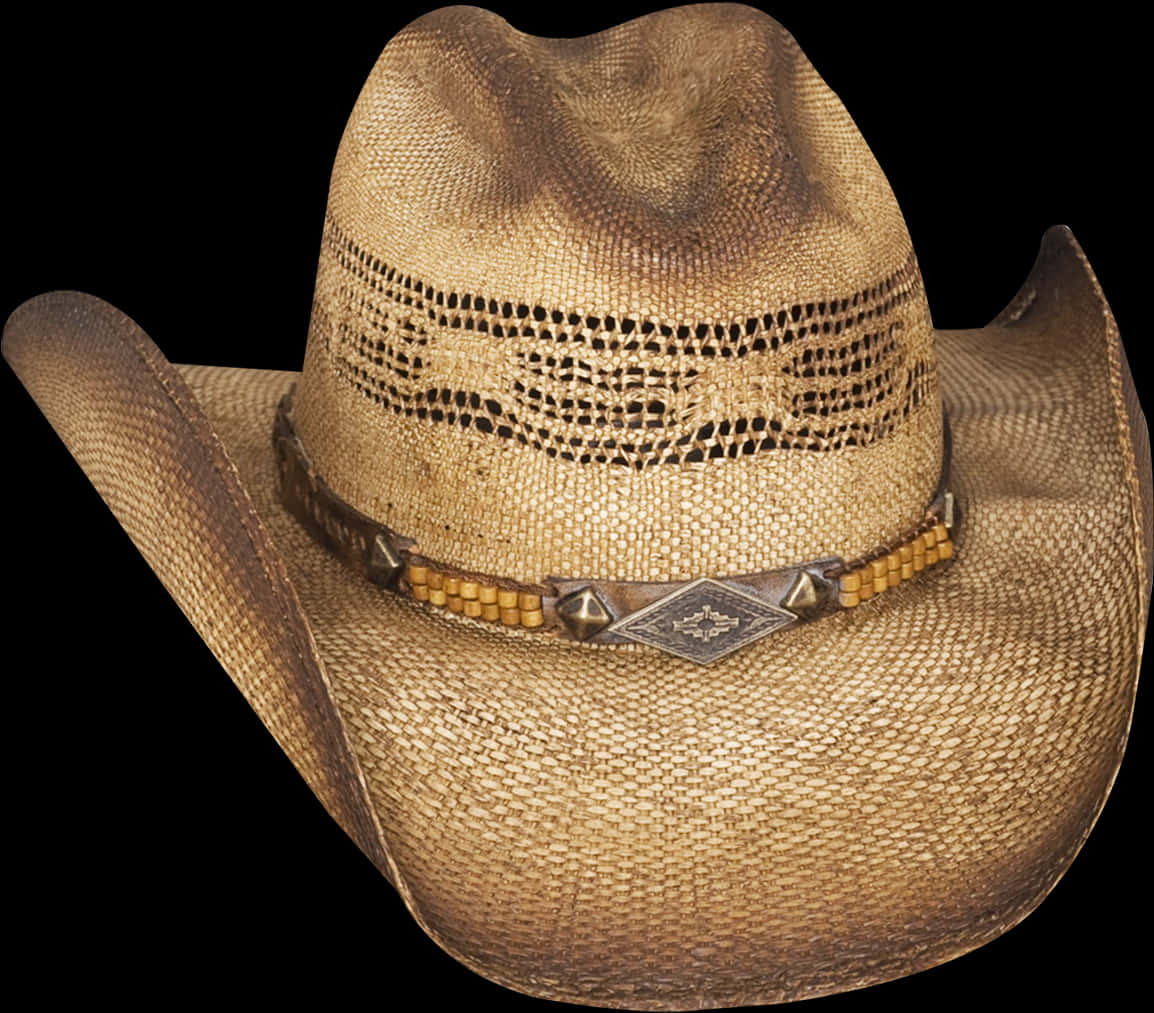 Straw Cowboy Hatwith Band PNG Image