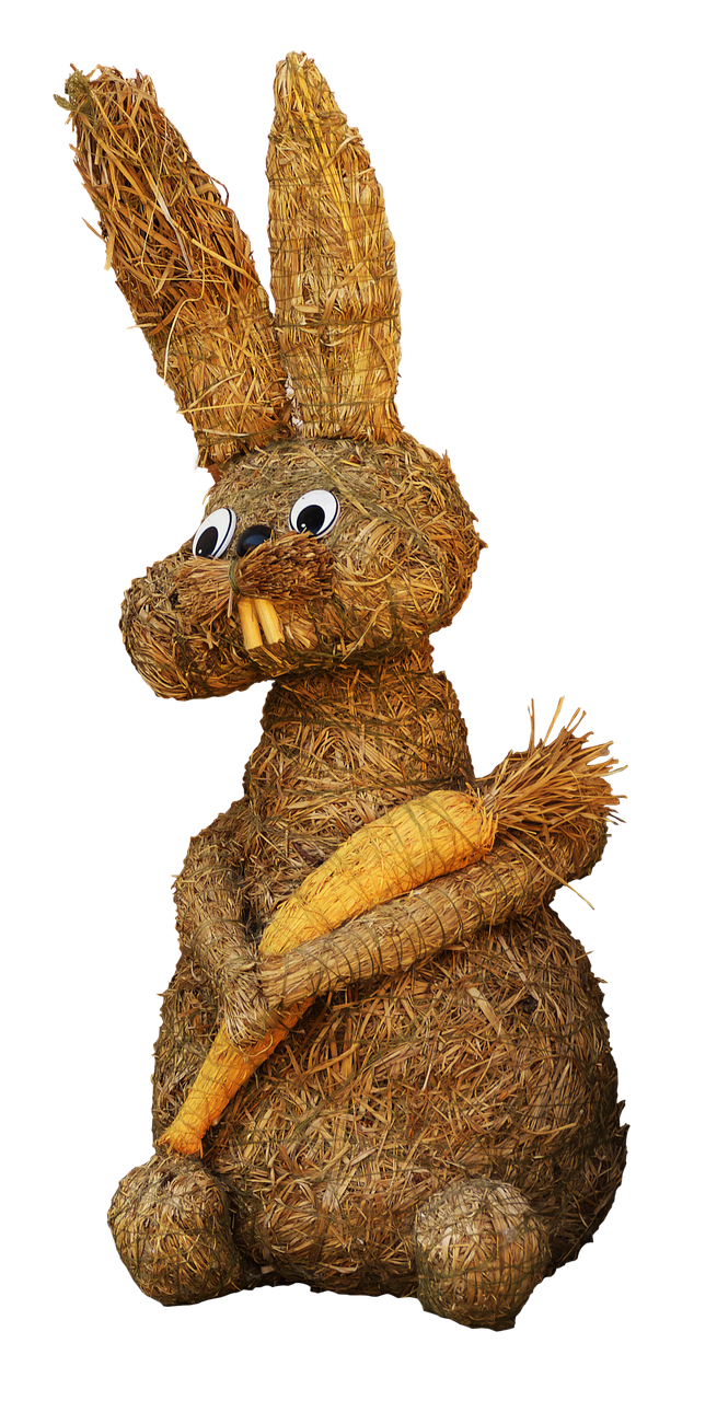 Straw Easter Bunny Holding Carrot PNG Image