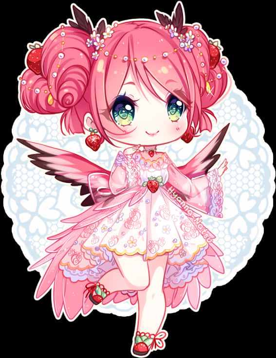 Strawberry Fairy Chibi Character PNG Image