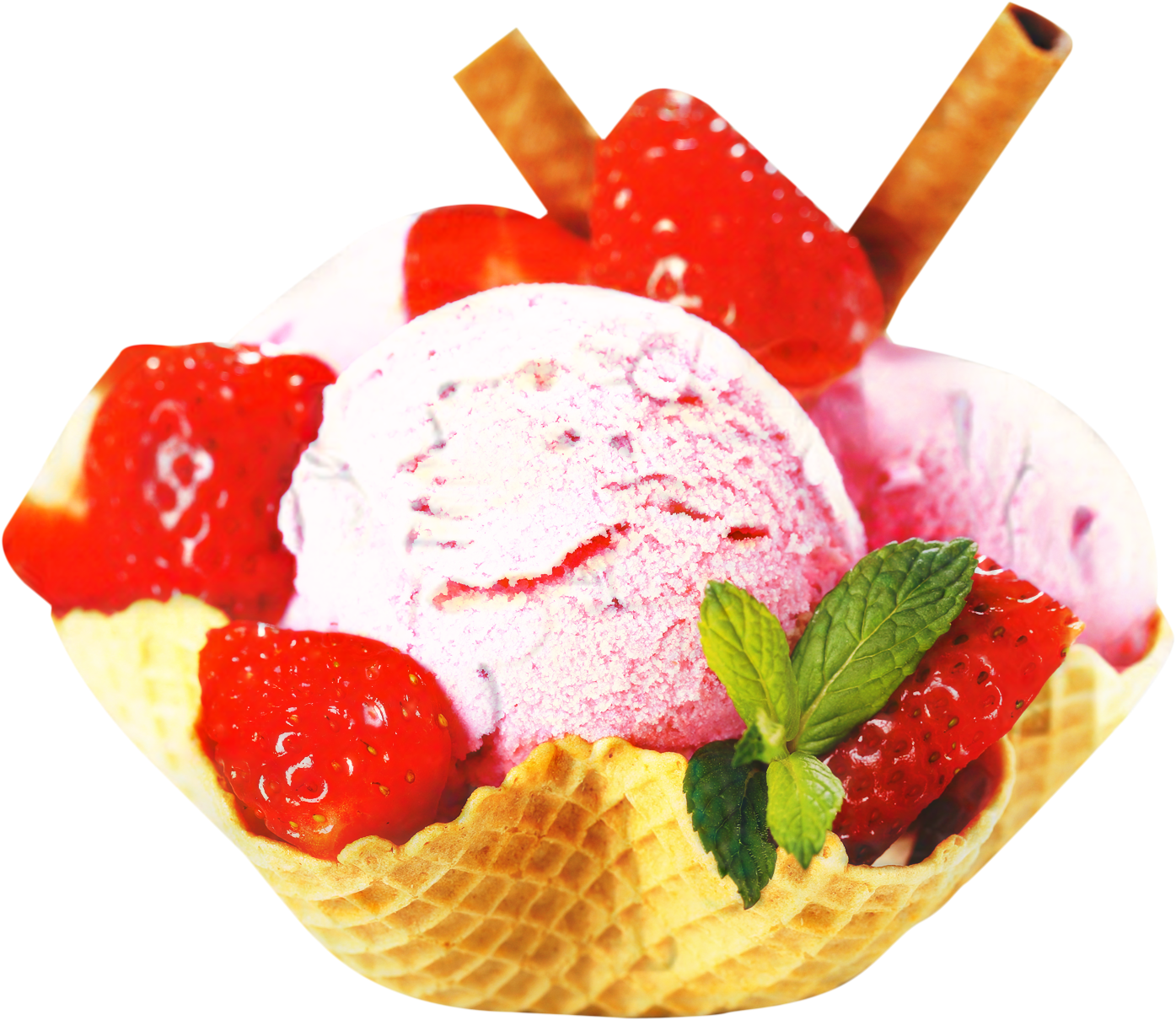 Strawberry Ice Cream Waffle Cone PNG Image