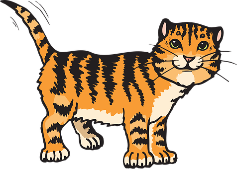 Striped Orange Cat Illustration PNG Image