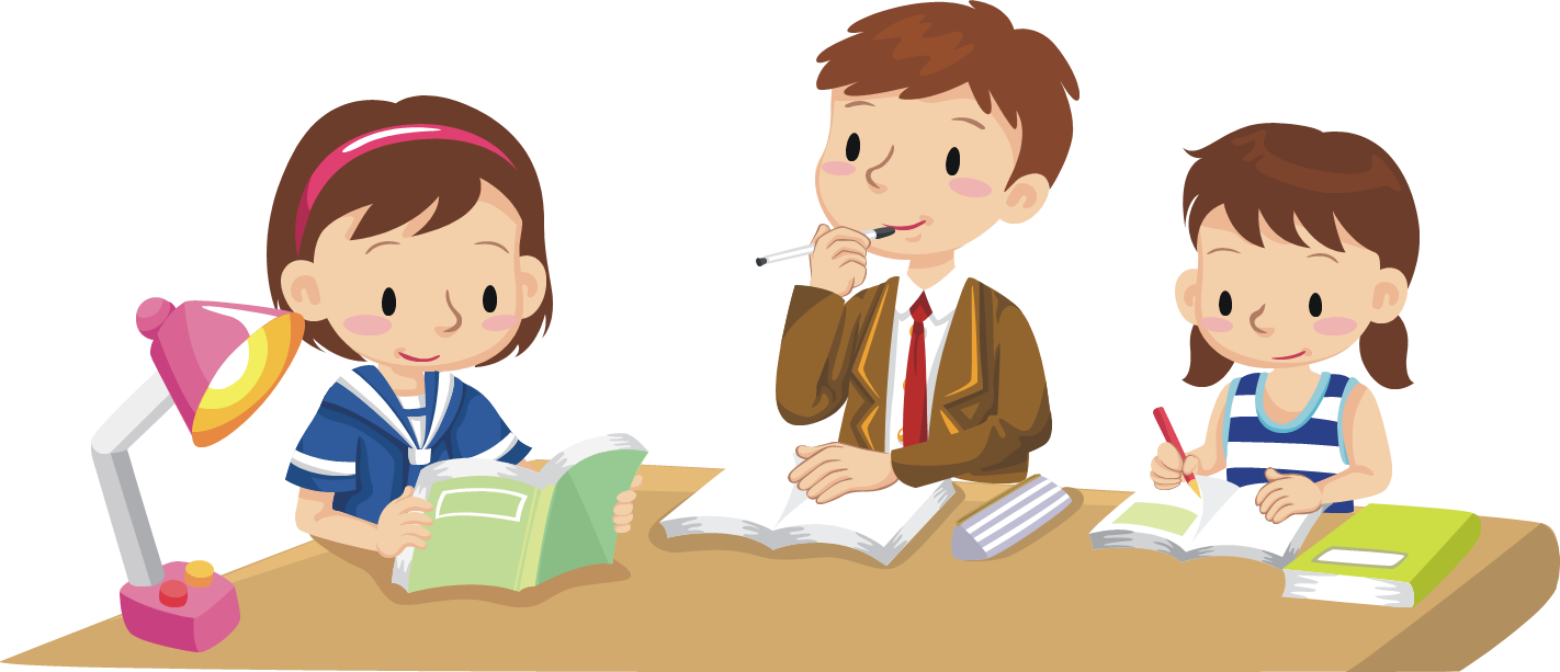 Students Studying Together Cartoon PNG Image