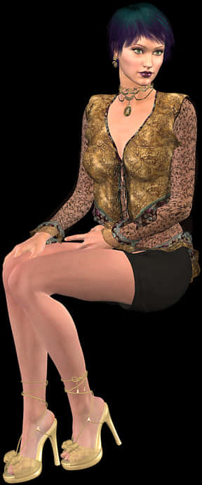 Stylish Animated Woman Sitting PNG Image