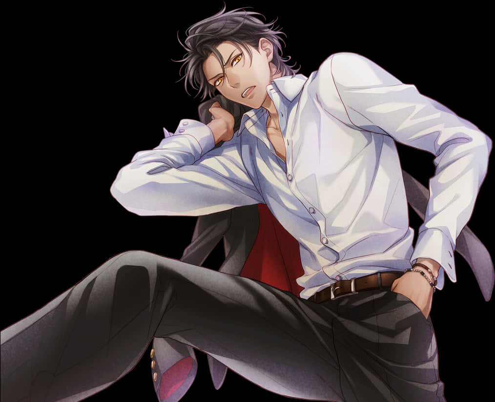 Stylish Anime Boy Relaxed Pose PNG Image