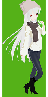 Stylish Anime Girlin Winter Attire PNG Image