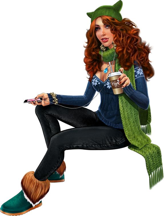 Stylish Autumn Pinup Girl PNG Image