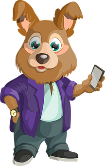 Stylish Cartoon Dogwith Phone PNG Image