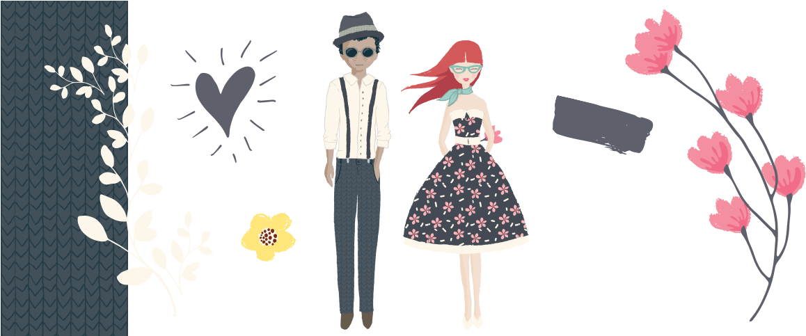 Stylish Couple Illustration PNG Image