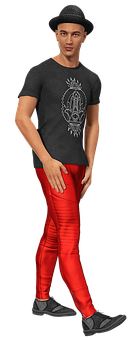 Stylish Manin Hatand Red Pants PNG Image