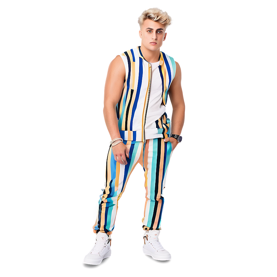 Stylish Manin Striped Outfit PNG Image