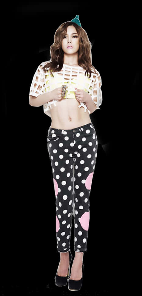 Stylish Modelin Polka Dotsand Stripes PNG Image