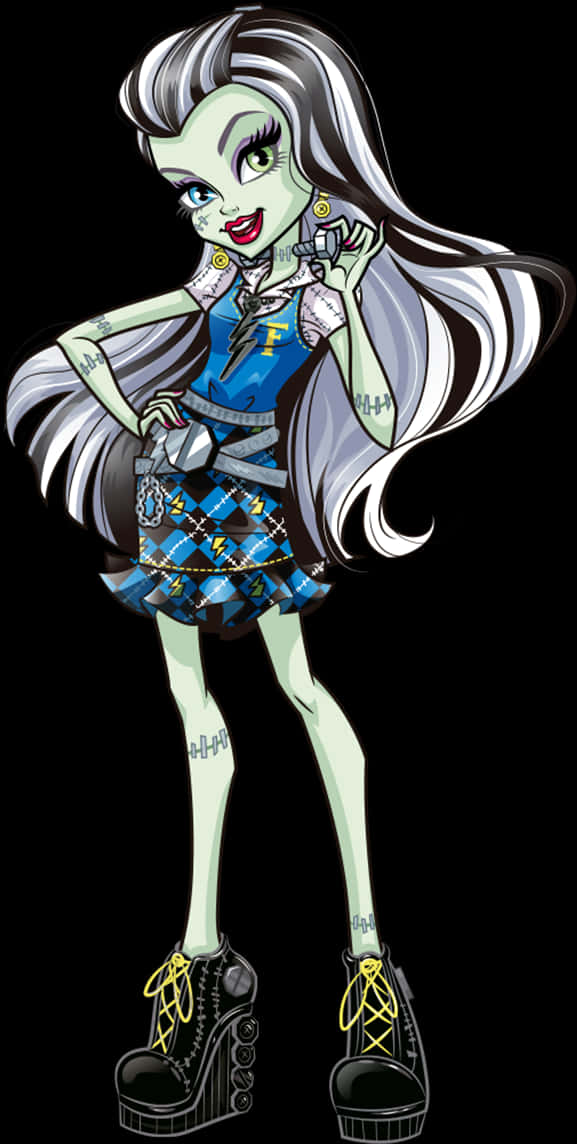 Stylish Monster Girl Cartoon PNG Image