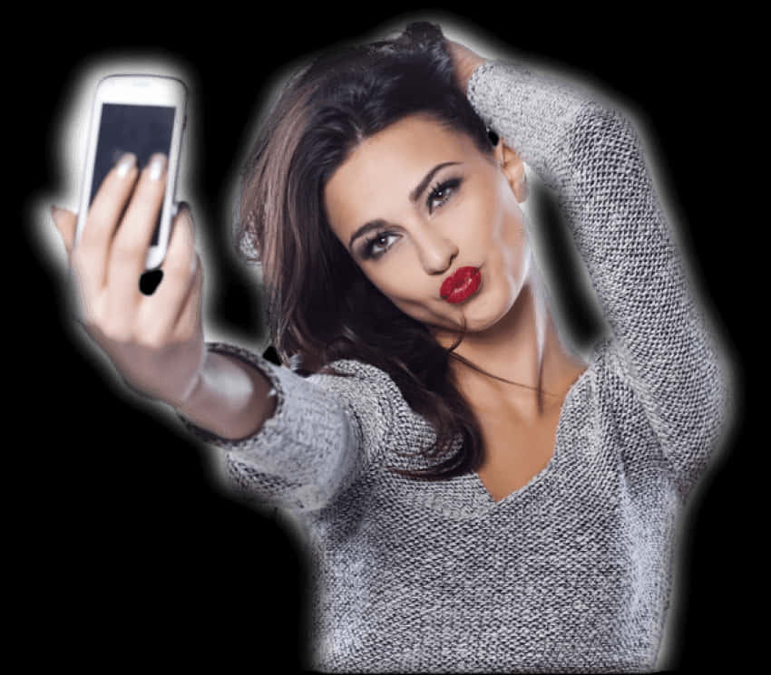 Stylish Selfie Pose Woman PNG Image