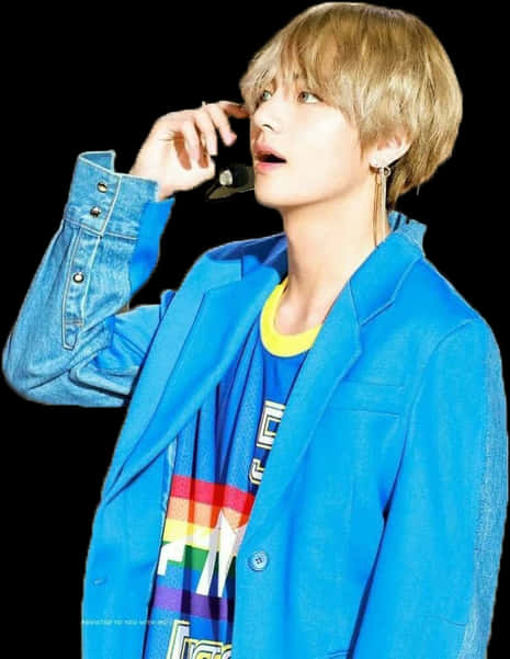 Stylish Taehyungin Blue Jacket PNG Image