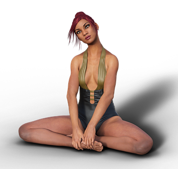 Stylish Woman Sitting Cross Legged PNG Image