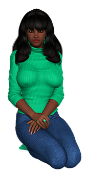 Stylish Womanin Green Sweater PNG Image