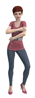 Stylish3 D Animated Woman Crossed Arms PNG Image