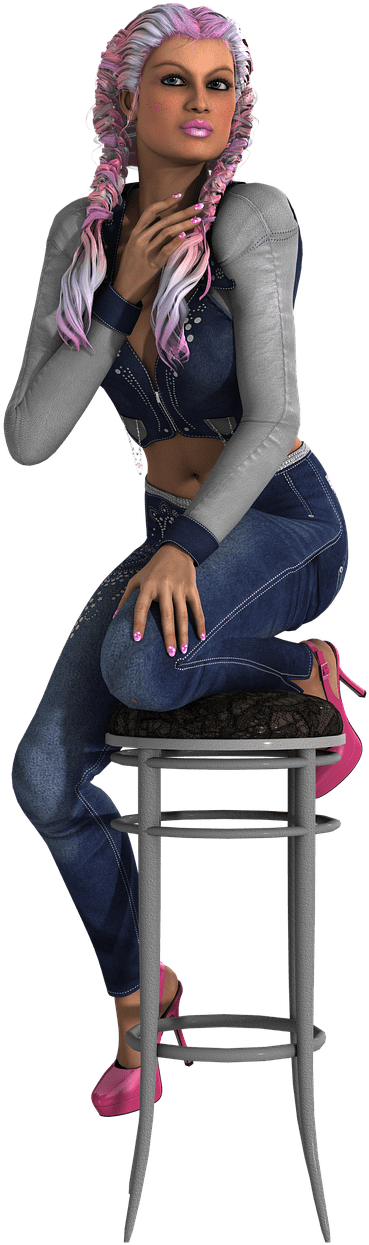 Stylish3 D Character Posingon Stool PNG Image