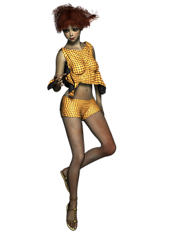 Stylish3 D Modelin Yellow Outfit PNG Image