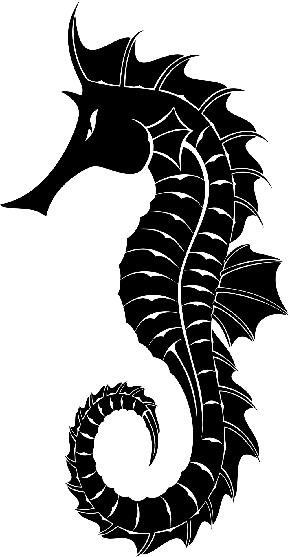 Stylized Black Seahorse Silhouette PNG Image